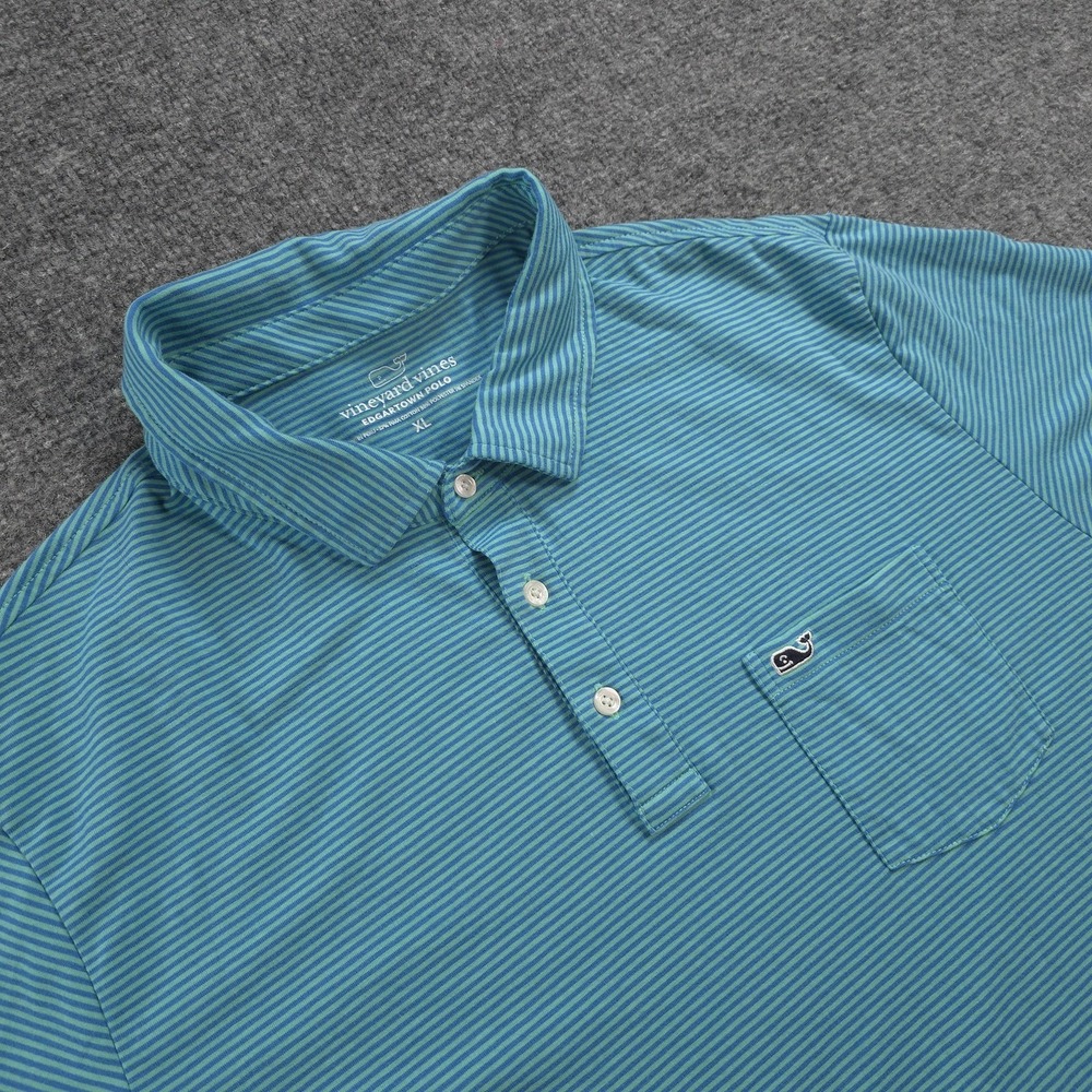 Vineyard Vines Polo Shirt Mens XL‎ Blue Edgartown Stripe Pocket Casual Stretch